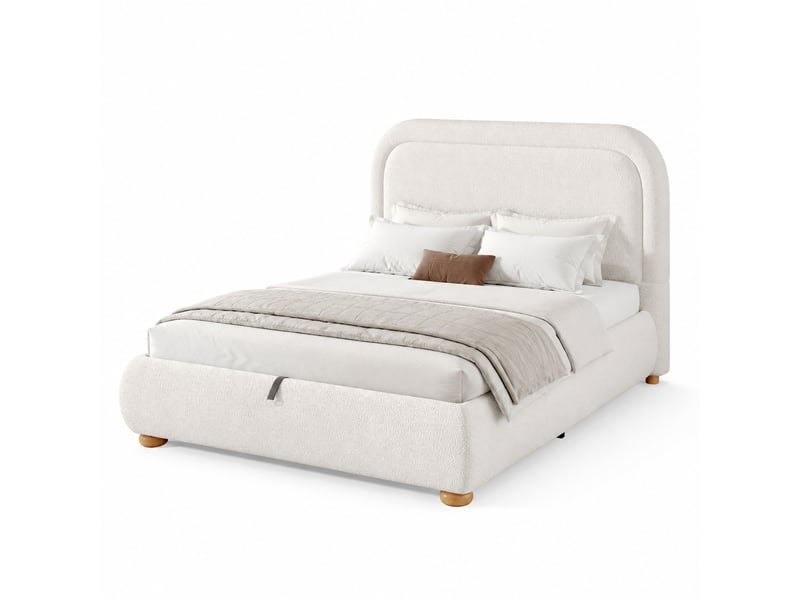 Lit coffre adulte 160x200 cm – blanc bouclé – sommier à lattes, rangement hydraulique - sans matelas - Conforama A
