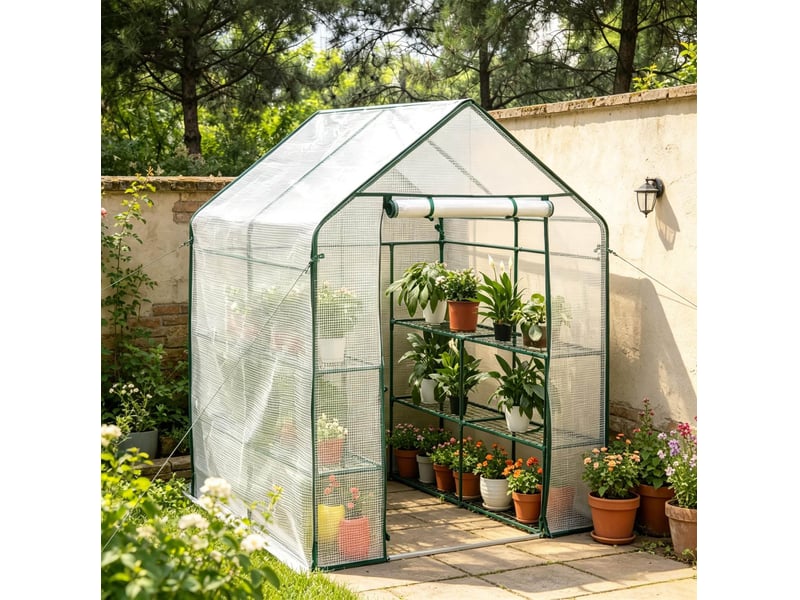 Serre de jardin 143x143x195 cm avec fermeture éclair métal blanche - Conforama C