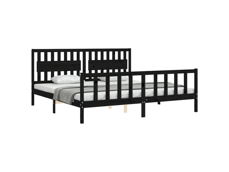  Lit double- lit adulte -  cadre de lit sans matelas noir 200x200 cm bois massif de pin  - Conforama C