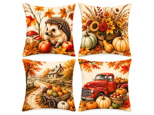 Lot de 4 housses de coussin 45x45cm, motif automnal – déco intérieure pour canapé et chambre (sans oreiller)-style 4
