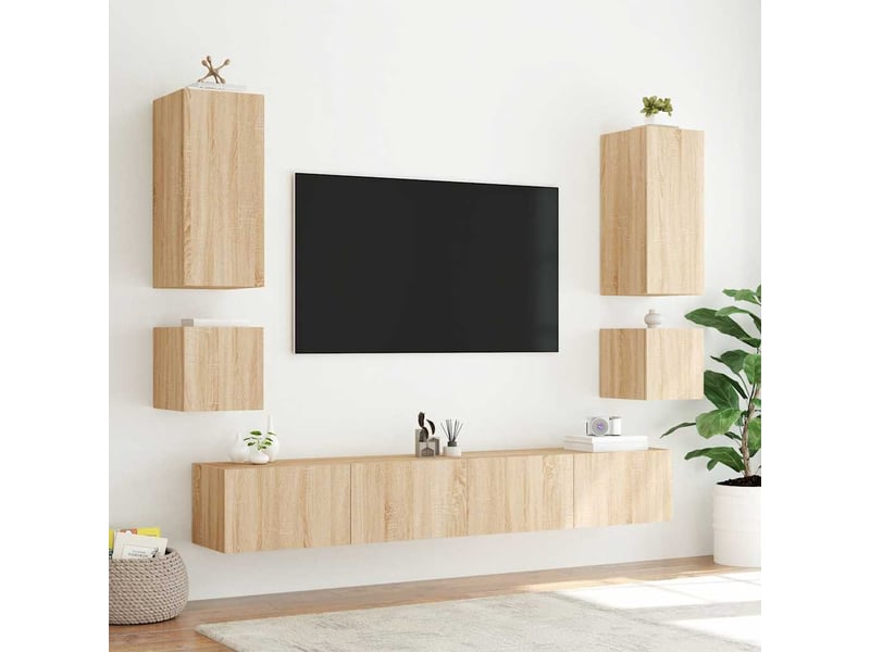  Lot de 2 meuble tv mural avec lumières led chêne sonoma 40,5x35x40 cm  - Conforama D