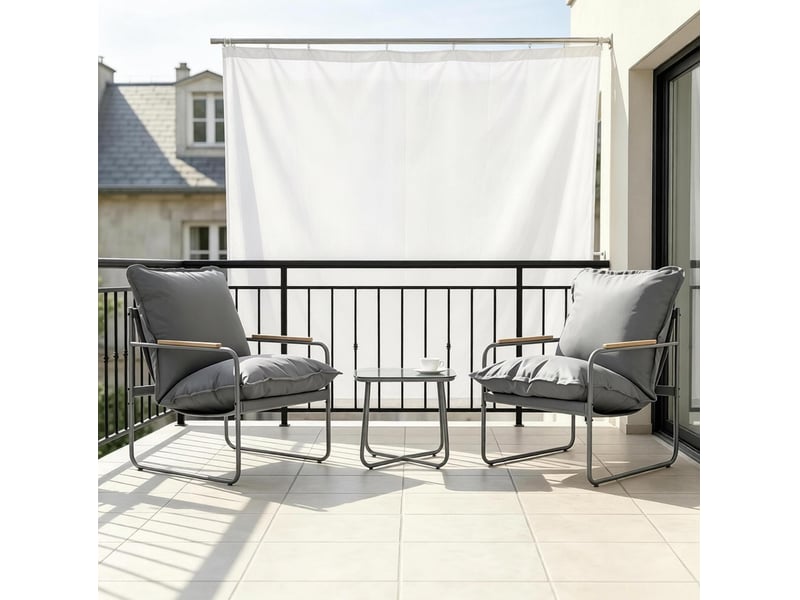 Salon de jardin 3 pièces 2 places en métal et verre gris - Conforama E