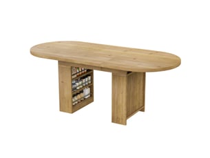 Table à manger extensible 150-200x90 cm pour 6 à 8 personnes, avec rangement ouvert, plateau épais 2,4 cm, mdf effet chêne, style scandinave