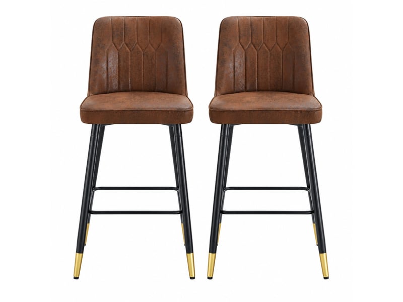  Lot de 2 tabourets de bar 100 cm, chaise de bar, tabouret haut, chaise haute de cuisine, ergonomique, métal noir, brun  - Conforama A
