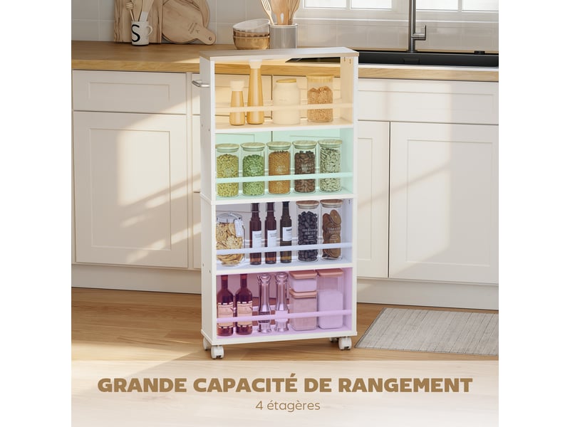  Desserte à roulettes à 4 niveaux avec poignée blanc 45 x 15 x 91 cm  - Conforama D