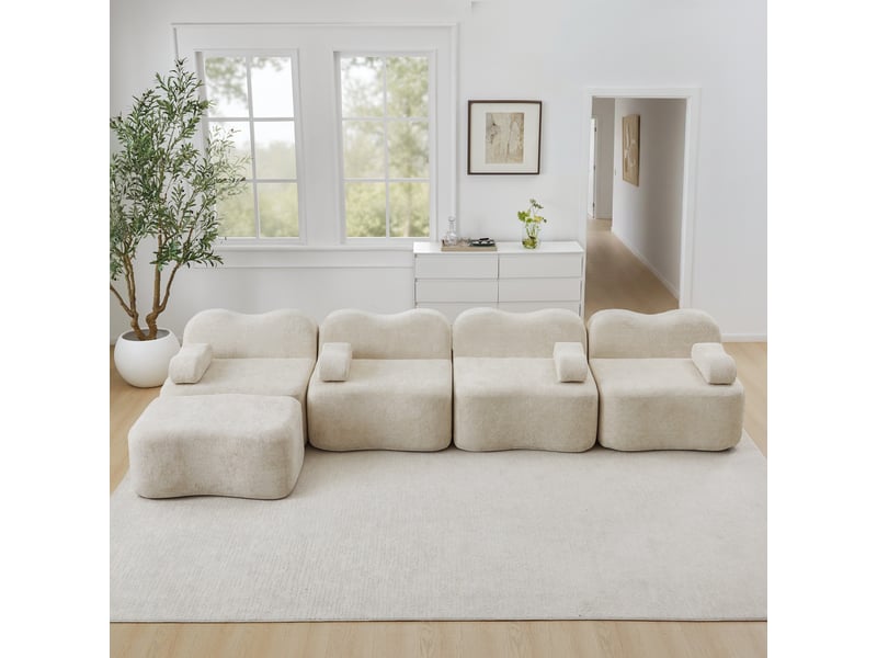  Canapé 4 places avec pouf - 384x167x70 cm - canapé d'angle modulable velours mousse 32d sans structure rigide 950kg - beige  - Conforama B