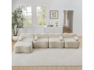Canapé 4 places avec pouf - 384x167x70 cm - canapé d'angle modulable velours mousse 32d sans structure rigide 950kg - beige