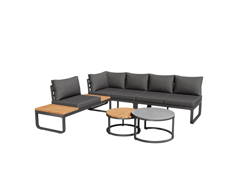 Salon de jardin,4-5 places avec 2 tables gigognes,fer galvanisé,gris - Conforama D