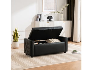 Banc coffre banc de lit 122x45x47 cm, rangement intégré, design simple, similicuir, meuble chambre et salon, en noir
