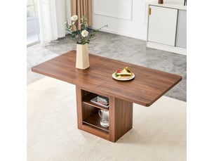 Table à manger extensible effet noyer avec étagère, table de cuisine gain de place pour 4 à 8 personnes
