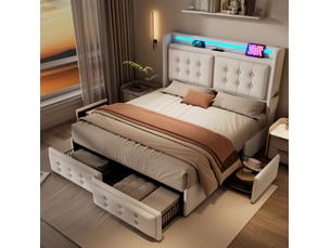 Lit avec rangement 140x200 cm <strong>HAUSS SPOLE</strong>  <strong></strong> coloris beige