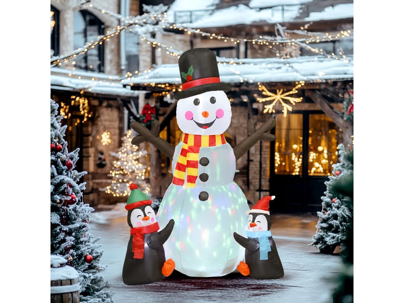  Bonhomme de neige et pingouins gonflable de noël de 180 cm avec lumières led, décoration de noël intérieur et extérieur  - Conforama C