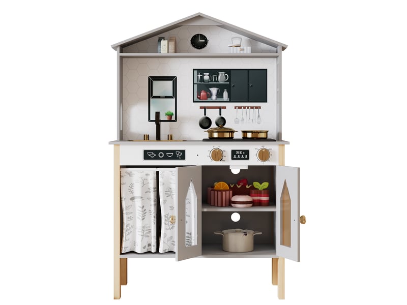  Cuisine enfant de jeu 60x28,5x92 cm – grise – évier, plaques, rangements et accessoires de cuisine inclus  - Conforama A