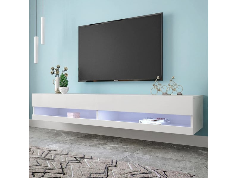  Meuble tv mural modenvie led 140 x 40 x 30,5 cm blanc en mdf  - Conforama E
