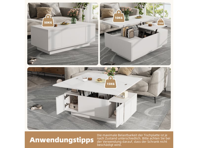  Table basse moderne 100x50x40 cm à double plateau relevable, rangement caché, capacité 50 kg  - Conforama D