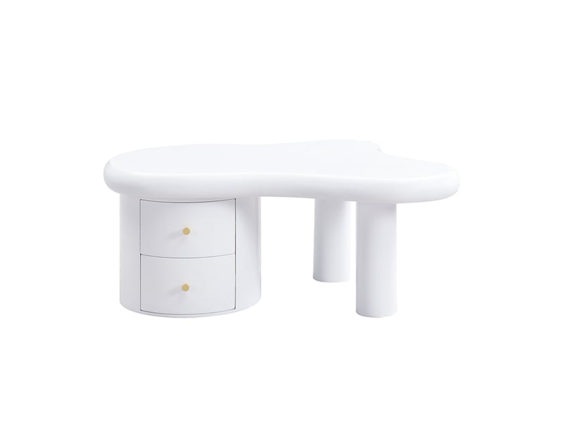  Table basse blanche avec 2 tiroirs, forme organique en mdf, 97 × 64 × 42 cm  - Conforama A