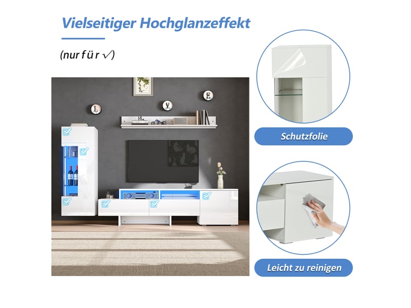  Ensemble meuble tv mural - ensemble 3 pièces - blanc brillant - led - 170x35x45 cm  - Conforama B