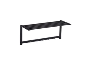 Porte-manteau mural moderne avec étagère rangement 5 patères style contemporain entrée salle de bain en métal noir 13_0008546