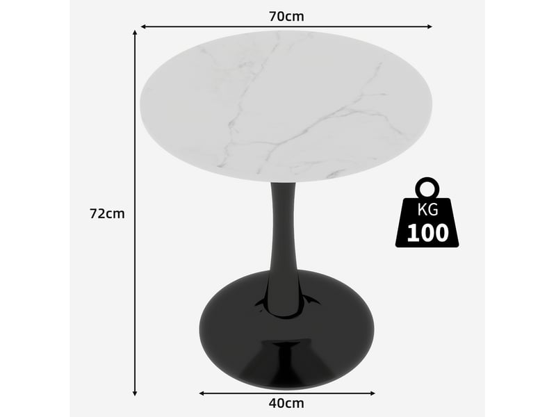  Bout de canapé ronde 70x70x72 cm, noir et coloris blanc, plateau motif de marbre en mdf, design moderne  - Conforama C