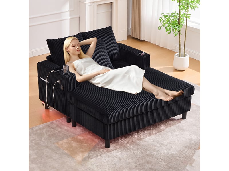  Chaise longue, fauteuil lounge, porte-gobelets, port usb, éclairage led  - Conforama D