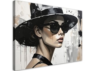 Impression sur toile, femme au chapeau noir dans un style bohème 45x30