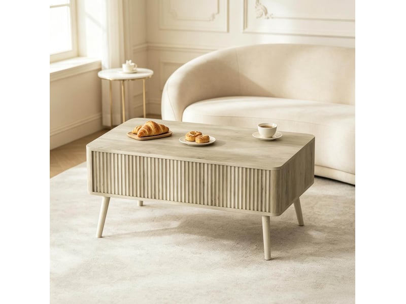  Table basse 91 x 56 x 43 cm en mdf et bois de pin avec plateau relevable et rangement chêne chicfurn  - Conforama C