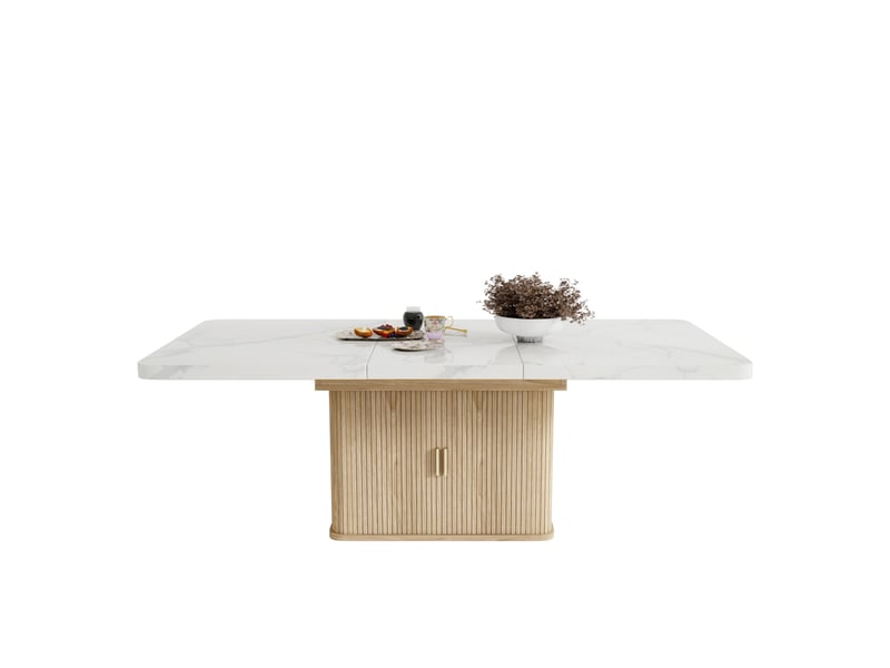  Table à manger extensible 150200x90 cm avec rangement blanc marbré et chêne  - Conforama A