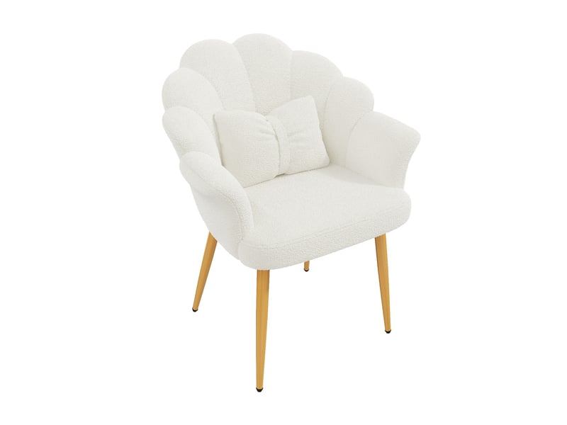  Chaise 64x65,5x85 cm avec dossier en forme de pétales, blanc et pieds dorés  - Conforama A