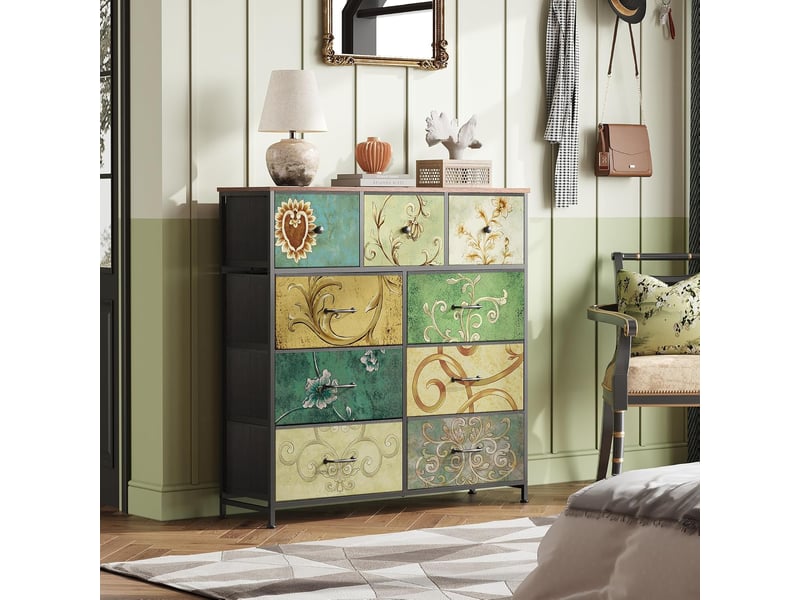  Meuble de rangement 9 tiroirs à motifs rétro - 100x30x100 cm - cadre en acier robuste - commode, buffet pour salon et chambre  - Conforama C