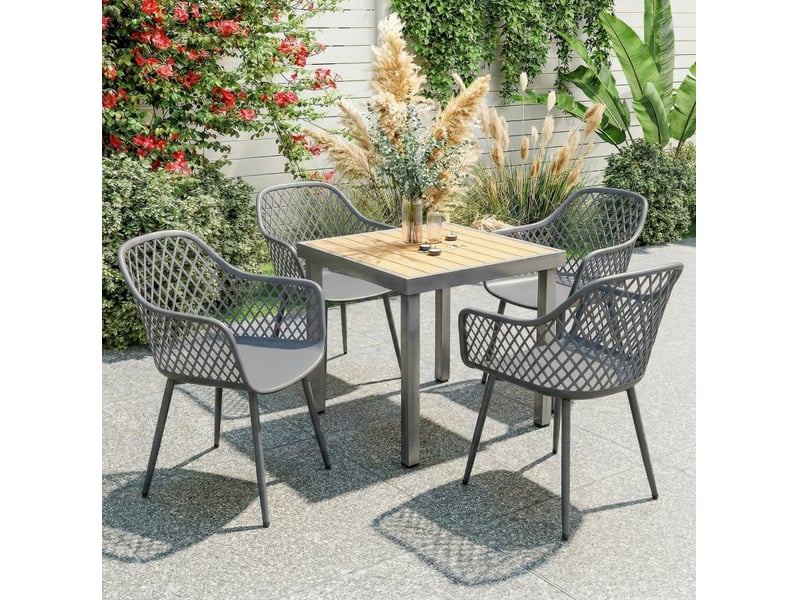  Lot de 4 chaises de jardin 56x51x84 cm avec accoudoirs anti-uv gris foncé  - Conforama B