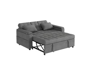 Canapé convertible 2 places avec rangement, dossier inclinable 3 positions, gris