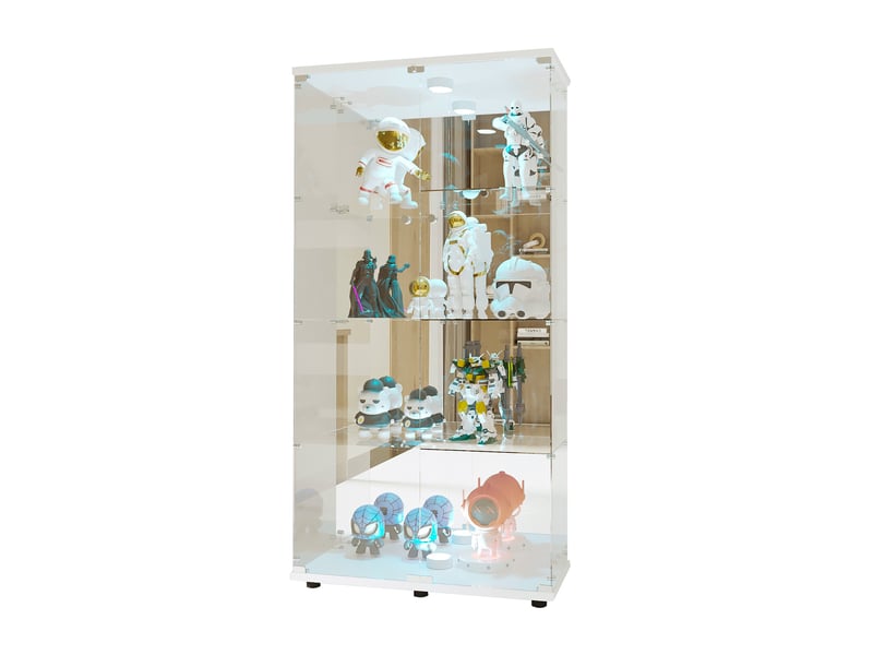  Vitrine en verre avec led- verre trempé miroir- vitrine armoire pour collection- 4 niveaux- 2 portes- serrure de sécurité- 80×36×164cm -blanc  - Conforama A