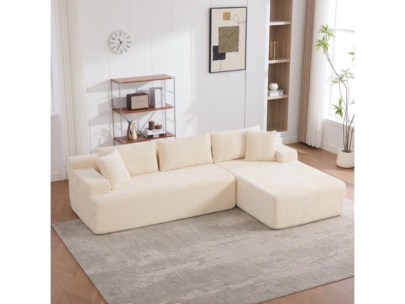 Canapé modulable tissu chenille ivoire, sectionnel salon mousse 30d haute résilience, fond antidérapant - Conforama E