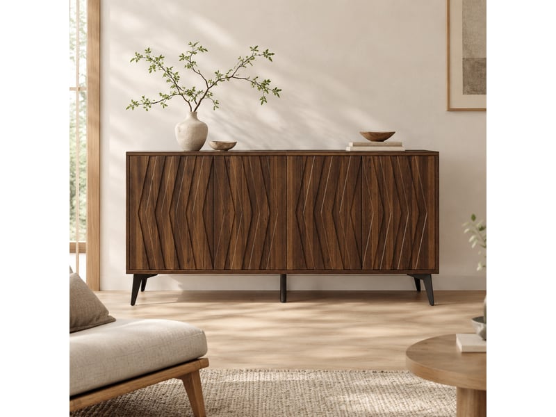  Buffet bas 140x35x70 cm noyer avec 4 portes et étagères réglables  - Conforama E