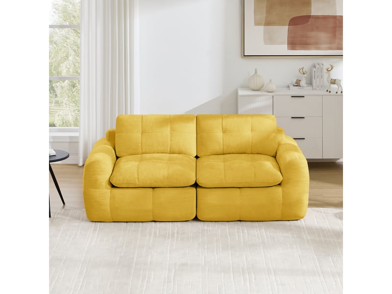 Canapé droit modulable 2 places en chenille jaune – 194 x 97 x 68 cm Fay Lum - Conforama B