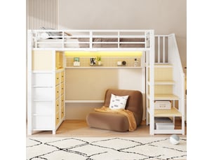 Lit mezzanine 90x200 cm <strong>REDOM</strong>  <strong></strong> coloris blanc