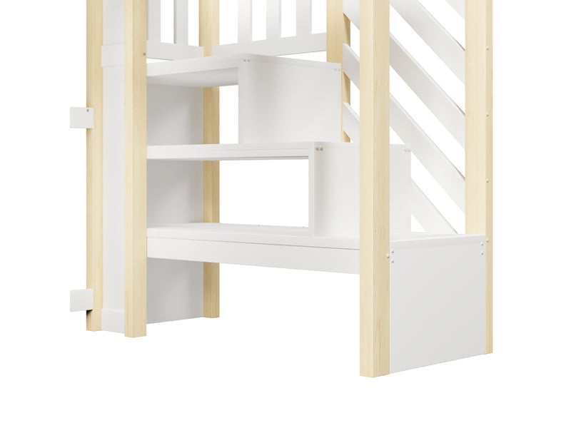  Lit mezzanine enfant 90x200 cm, led, escalier de rangement, espace sous le lit, mdf, blanc et naturel, sans matelas  - Conforama E