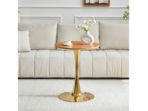 Table ronde, 60 cm, table d’appoint moderne table salon, pratique, plateau mdf et bois, piètement métal, coloris bois