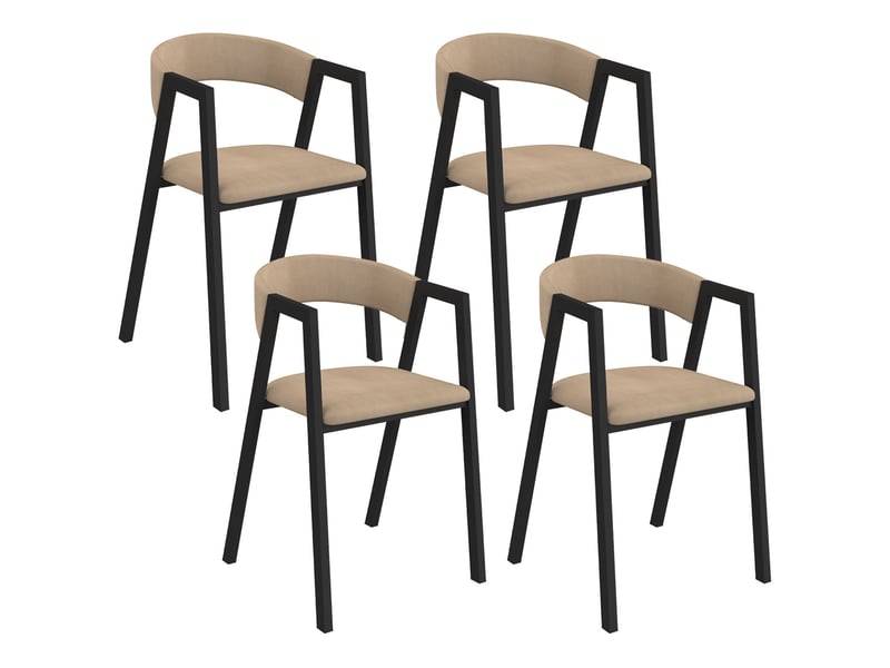  Lot de 4 chaises camille en métal noir et velours taupe avec accoudoirs  - Conforama A
