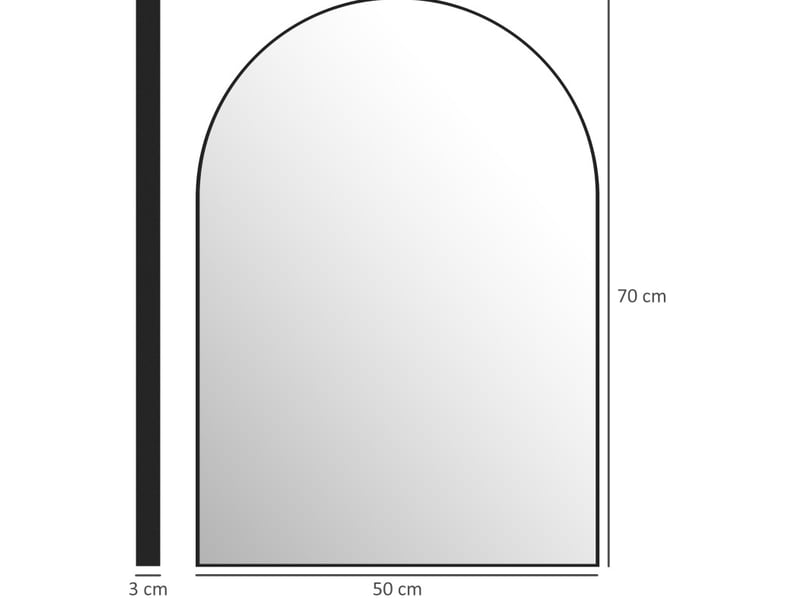  Miroir de salle de bains 50x70 cm arqué cadre en aluminium noir  - Conforama E