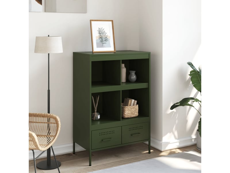  Buffet haut - bahut - meuble de rangement vert olive 68x39x101,5 cm acier  - Conforama C