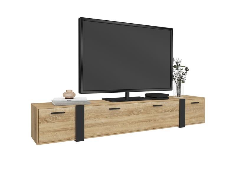 Meuble tv 180 cm suspendu phoenix 3 portes design industriel - Conforama A