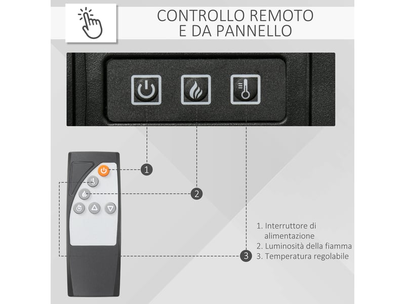  Cheminée électrique sur pied 1800 w avec effet flamme, télécommande, minuterie et température réglable, blanche  - Conforama E