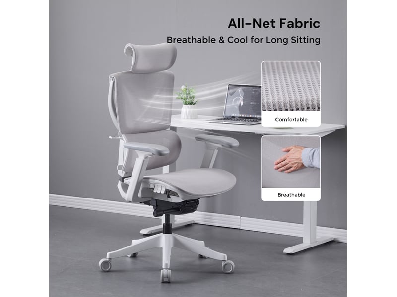 Chaise de bureau 70,6x70,6x110,5 cm grise en mesh, réglages par trois boutons et soutien lombaire - Conforama E