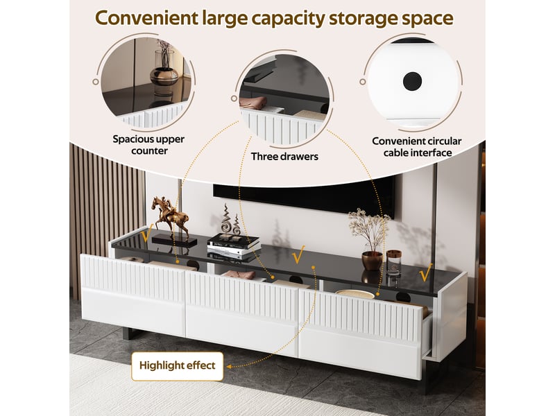  Ensemble salon meuble tv et table basse noir blanc mdf  - Conforama E