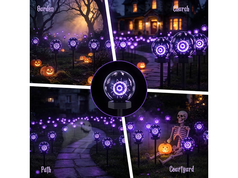  Pack de 4 lampes solaires halloween extérieures, décoration lumineuse ip65 étanche pour jardin, cour, pelouse, terrasse et allée  - Conforama E