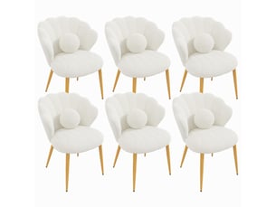 Lot de 6 chaises – rembourrées – pieds en métal doré – blanc