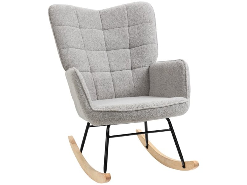  Fauteuil à bascule gris clair en tissu bouclé, relax, 71x98x101 cm, charge 120 kg  - Conforama A