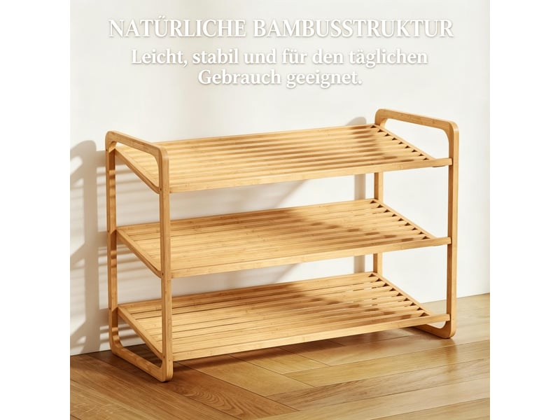  Étagère à chaussures,76x33x50,8 cm,3 niveaux jusqu’à 12 paires,bambou,naturel  - Conforama C