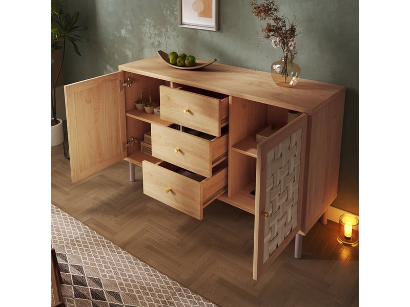  Buffet, 120 x 40 x 75 cm, meuble de rangement avec 2 portes, 3 tiroirs, étagères réglables en hauteur, marron  - Conforama D